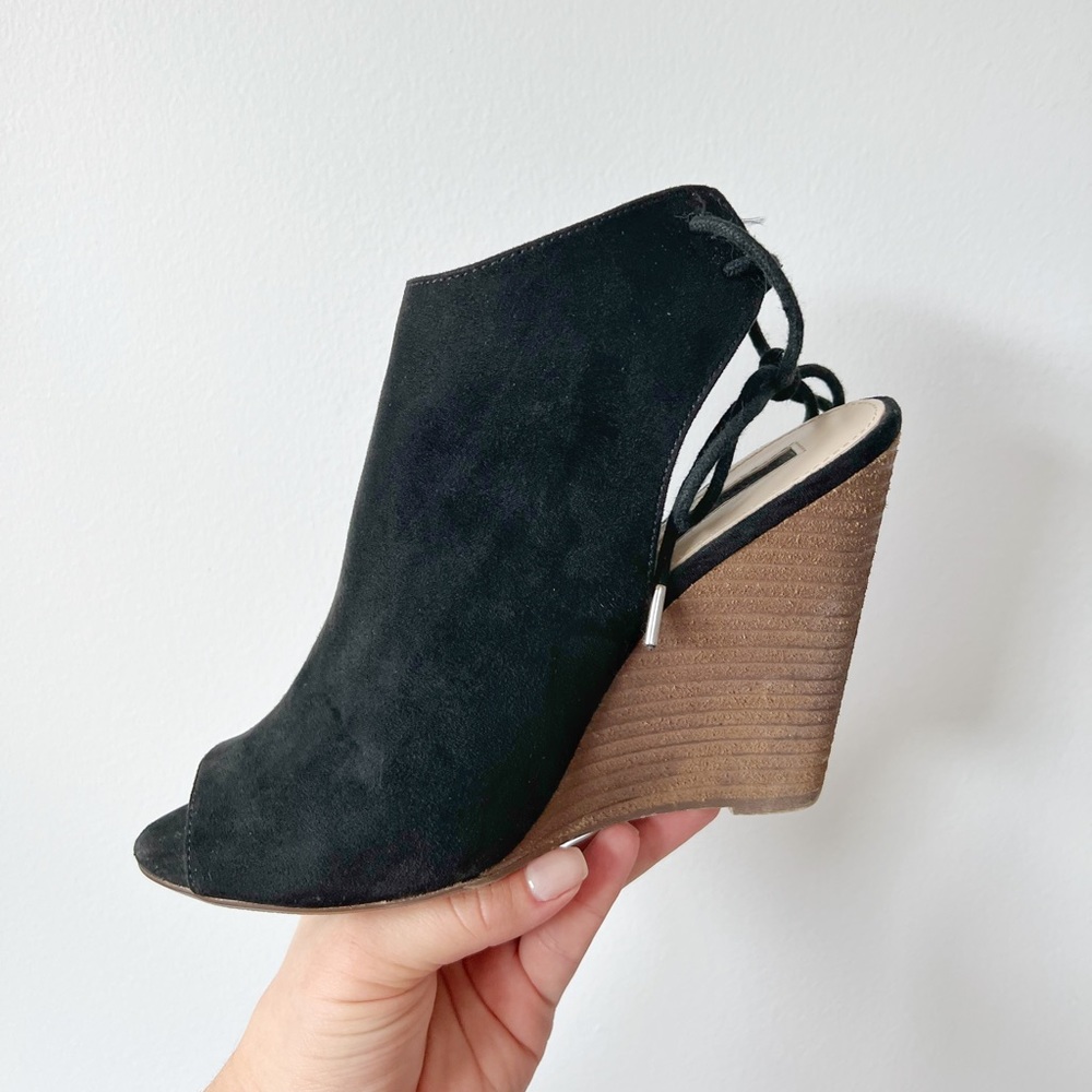 Suede Look Wedge w/ Lace Up Heel Detail